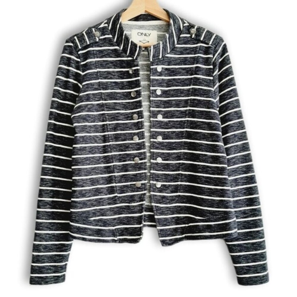 ONLY Anette Stripe Military Style Open Front Casual Unlined Jacket Casual Sz 4 S